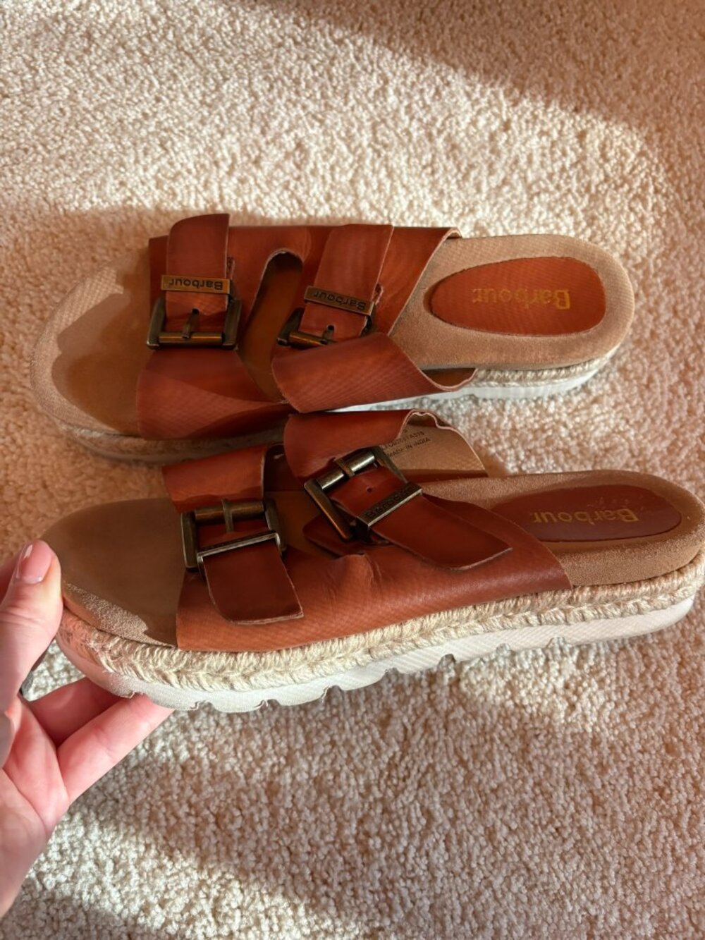 Barbour Womens Designer Platform Tan Leather Sandals